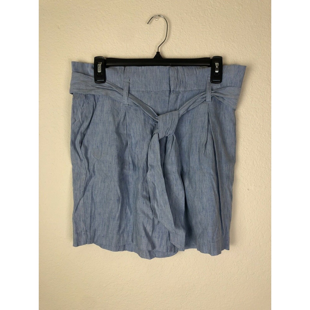 INC Women Shorts Linen Midi Paperbag Tie Waist Chambray Sz Medium M Blue - Picture 2 of 9